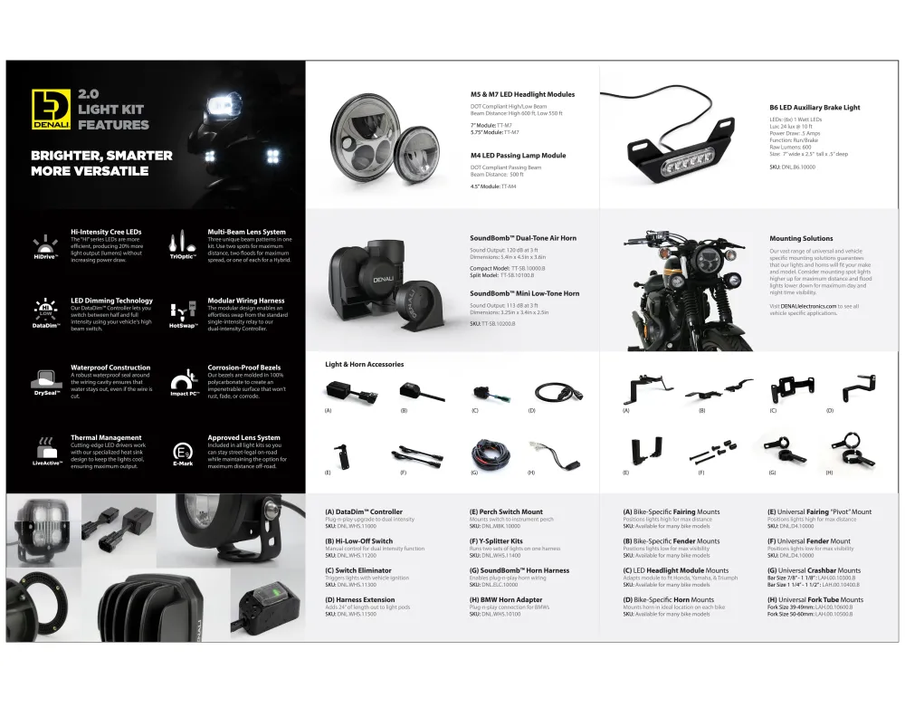 Kolminkertainen tuote-esite DENALI Electronics