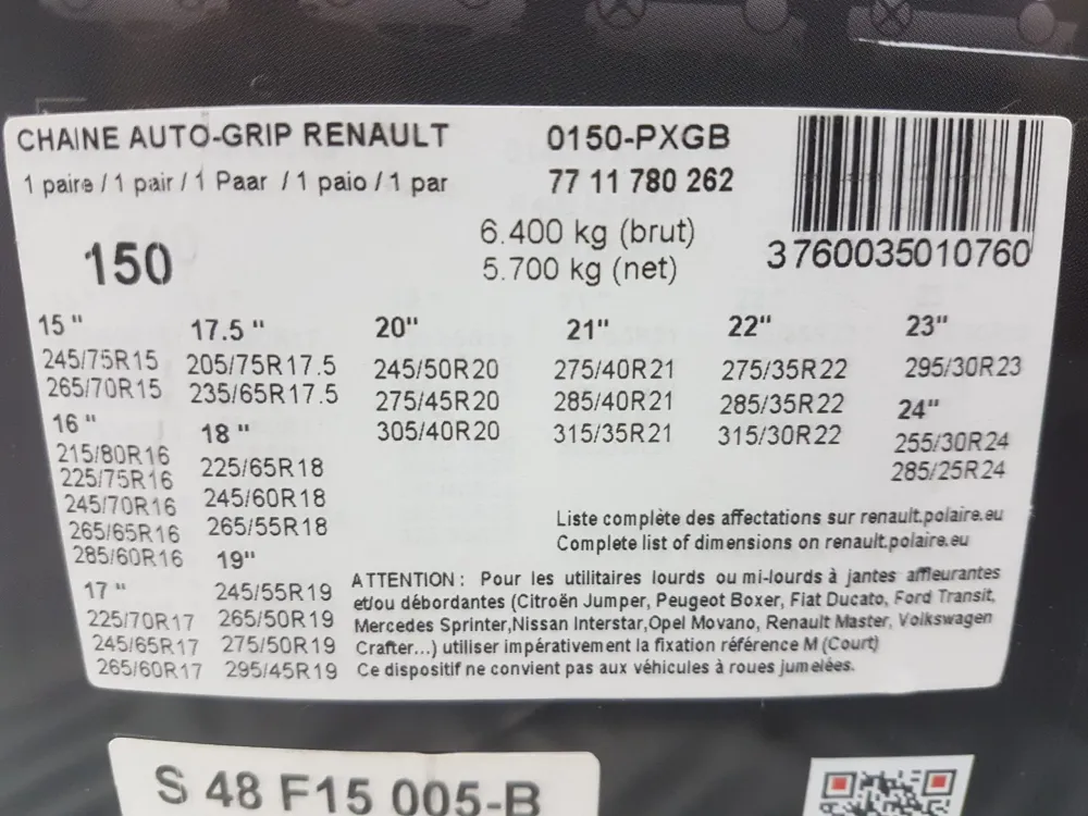 AUTON LUMIKETJU GRIP (POLAIRE GRIP) Malli: 0150-PXGB FRANCE BUMPER