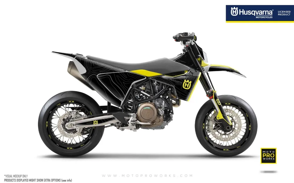 Husqvarna 701 Enduro Grafiikat - "Topography" (Musta/Keltainen)