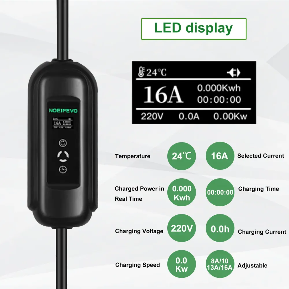 Noeifevo Type2 EV latausasemasarja, 16A 3-vaiheinen sähköajoneuvon latauslaite, CEE 16A Mobile EVSE Wallbox 5 metrin kaape...