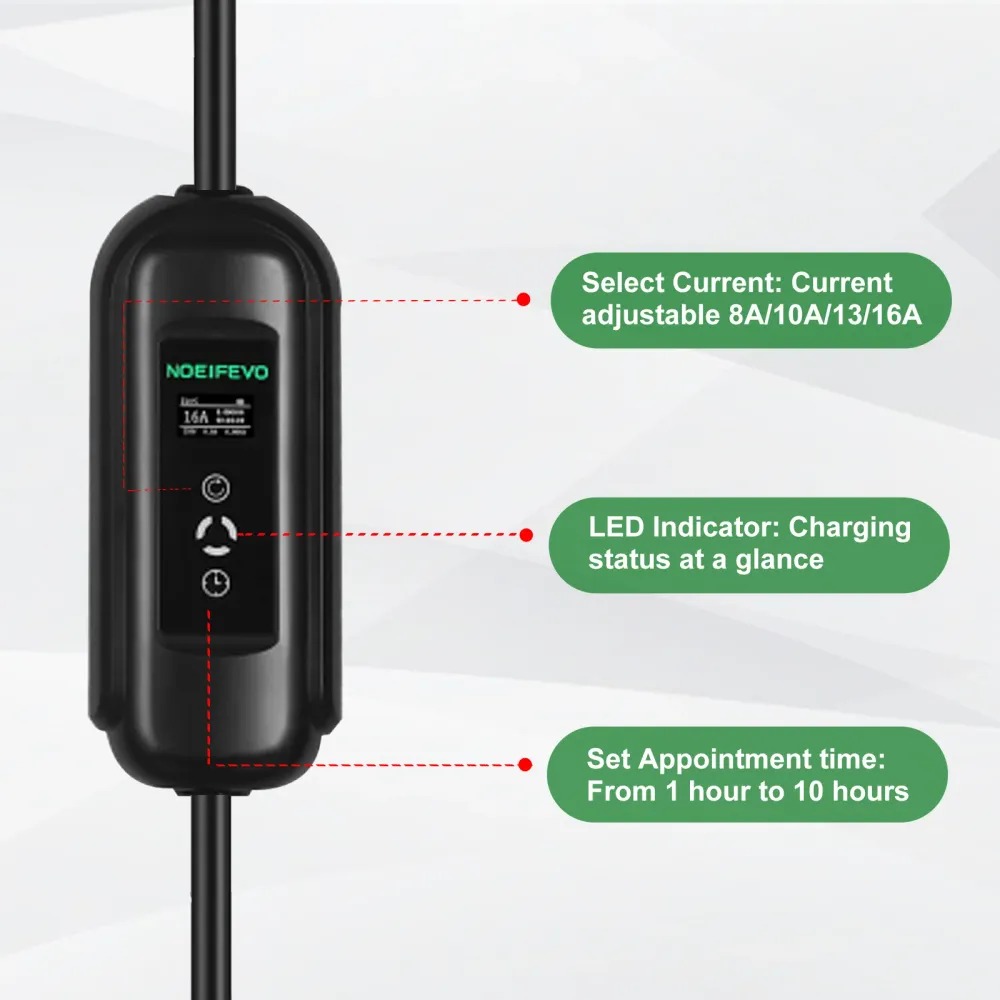 Noeifevo Type2 EV latausasemasarja, 16A 3-vaiheinen sähköajoneuvon latauslaite, CEE 16A Mobile EVSE Wallbox 5 metrin kaape...