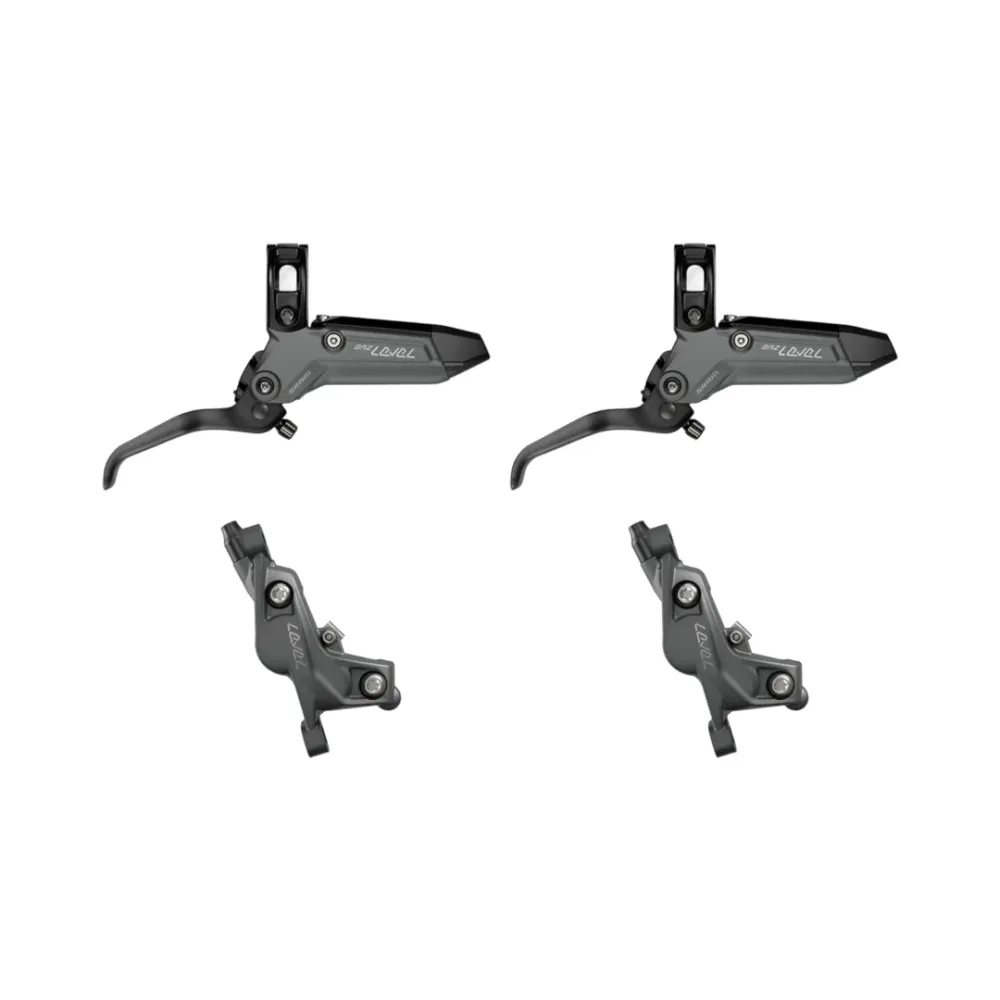 Pari SRAM LEVEL BRONZE STEALTH 4-mäntäisiä harmaita jarruja.