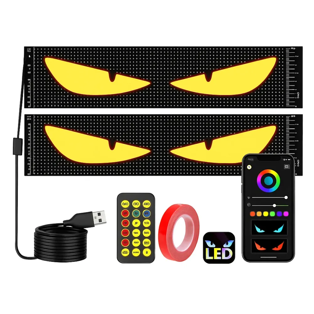 Dynaamiset Big Eye -valot tuulilasille - Ohjelmoitava LED-näyttö APP-ohjauksella, joustava RGB-näyttö autoille ja kuorma-a...