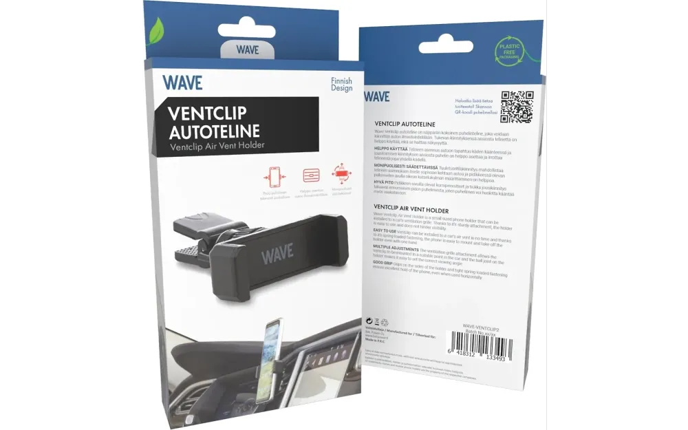 Wave Ventclip -autoteline, musta