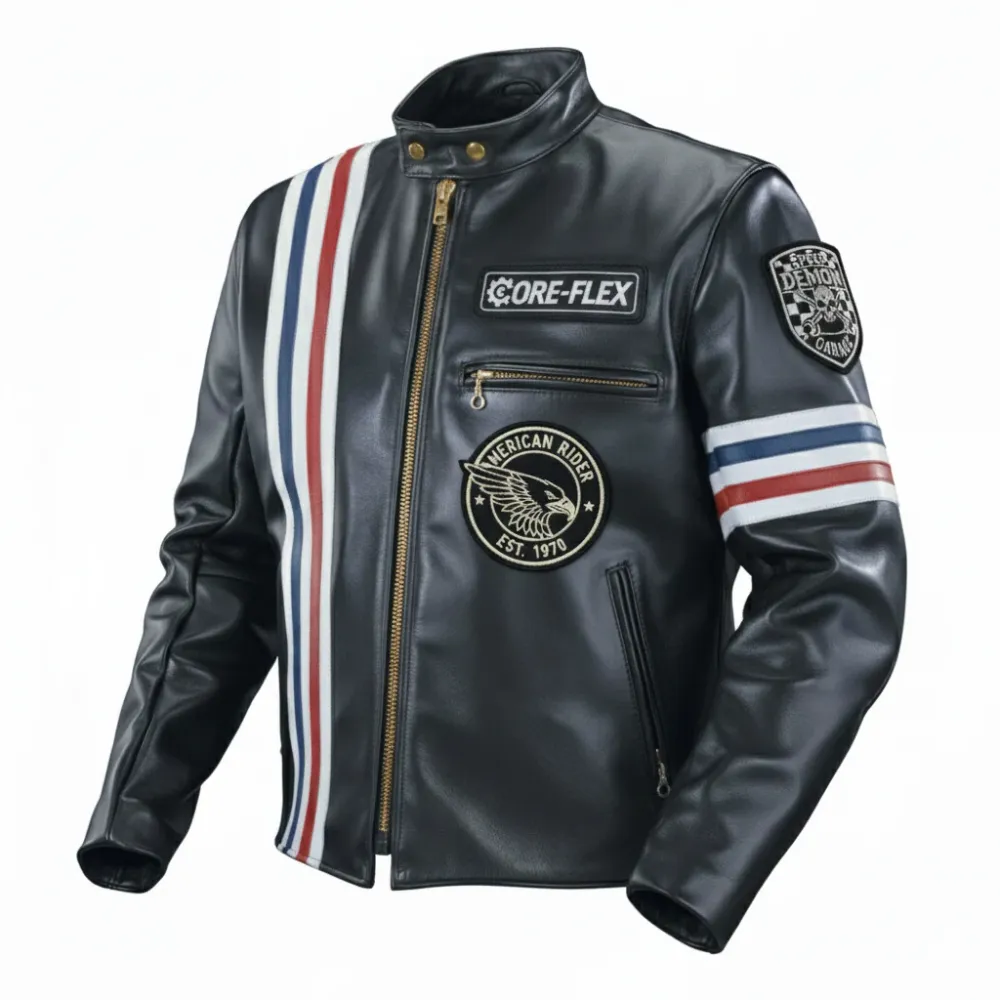 America-takki musta nahkainen bikeritakki Easy Mount S