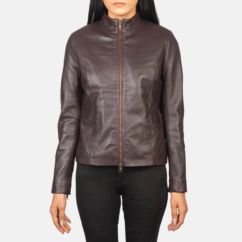 Rumella Maroon -nahkainen moottoripyörätakki Xs