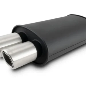 Vibrant Streetpower Flat Blk Muffler 9x5x15in Body 2.5in Inlet ID 3in Tip OD w/Dual Angle Tips