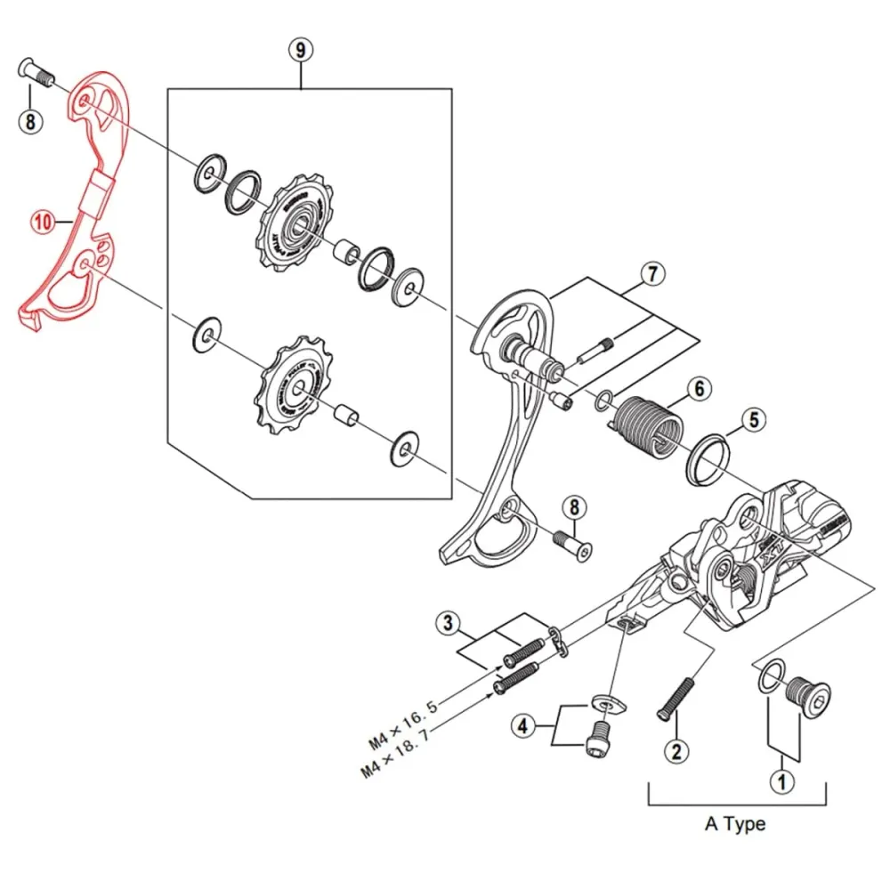SHIMANO XT RD-M772 GS sisäinen keskikokoinen takavaihtajan häkki