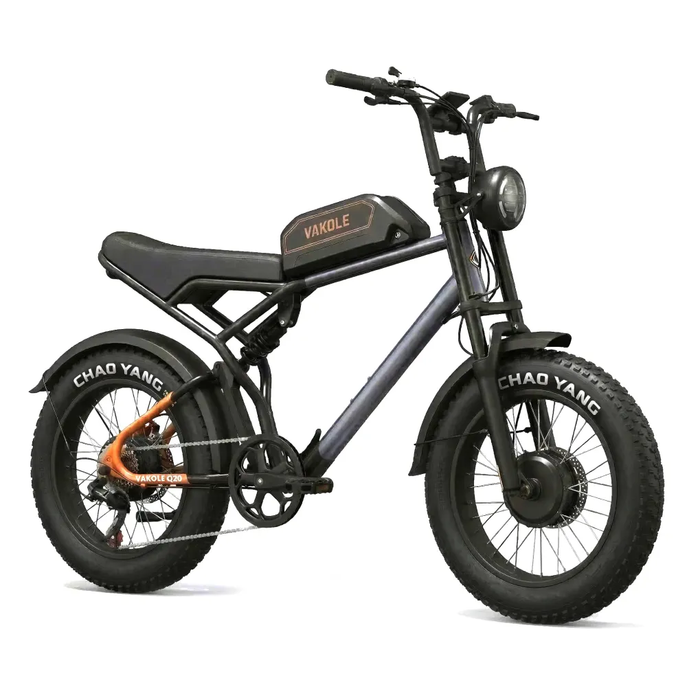 Vakole Q20 MAX 750W*2 Kaksimoottorinen 20" Paksurenkainen Pyörä 960Wh Täysjousitus Sähkövuoristopyörä 48V 20Ah Akku
