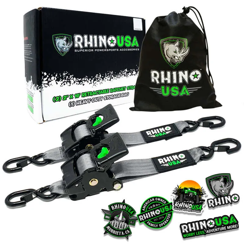 Rhino USA Retractable Ratchet Straps (2Pk 2Inx10Ft) Gray
