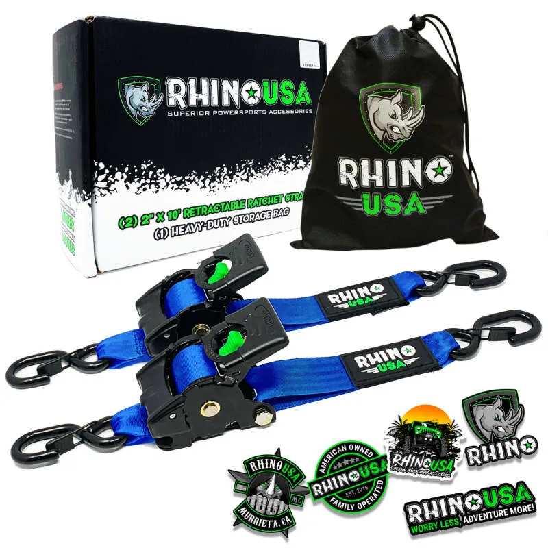 Rhino USA Retractable Ratchet Straps (2Pk 2Inx10Ft) Blue