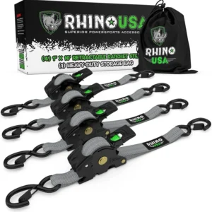 Rhino USA Retractable Ratchet Straps (4Pk 1Inx10Ft) (Gray)