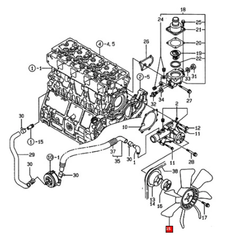 Tuuletin 123915-44740 Yanmar-moottorille 4TNE106-SA 4TNE106-G1A 4TNE106T-G1A 4TNE106T-SA