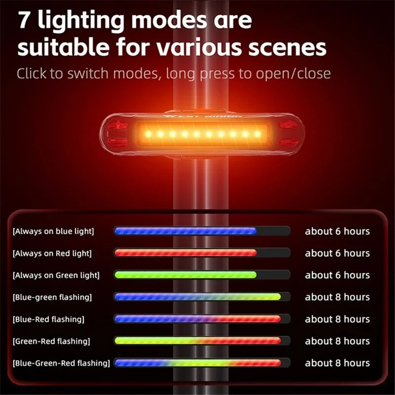 LED-valo takapyörään USB, pyöräilyvaroituslamppu - T1