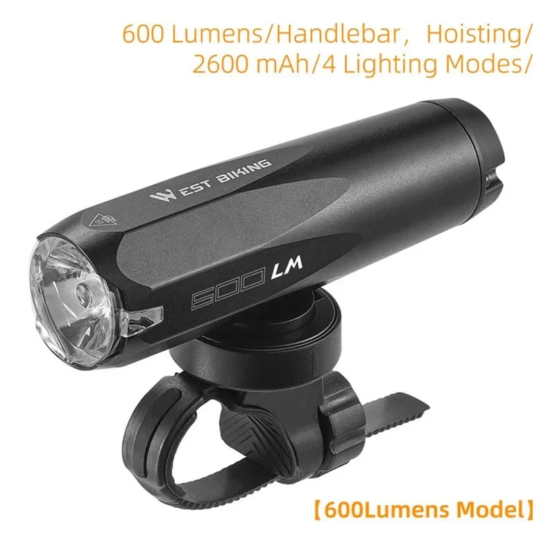 Monitoiminen pyöränvalo valon tunnistuksella 600 lumenia Type-C