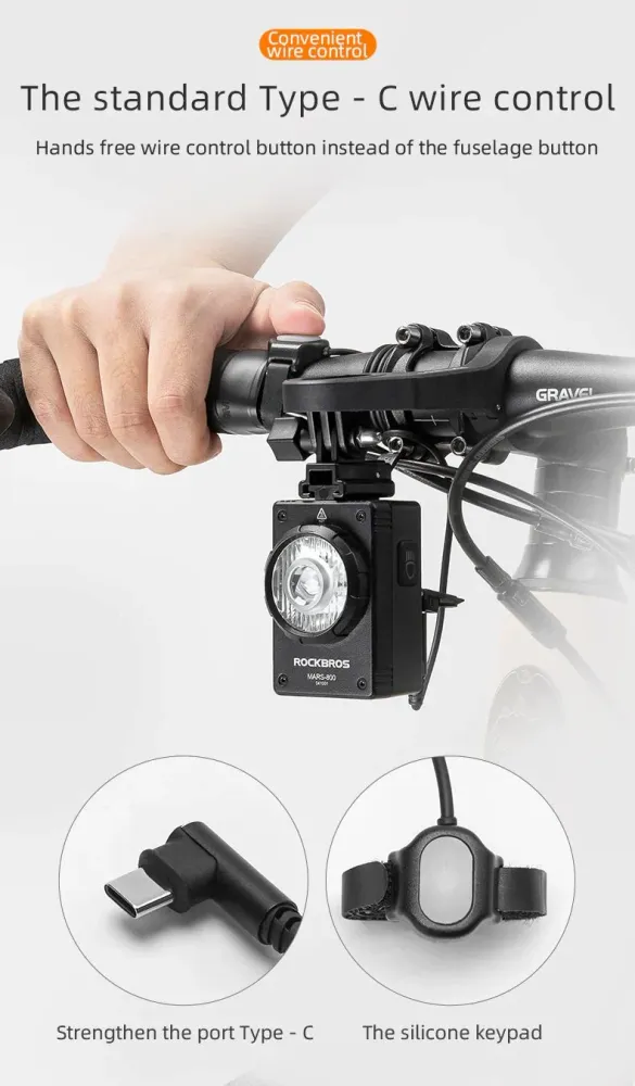 Phare Vélo ROCKBROS 800 lumenia, IPX6